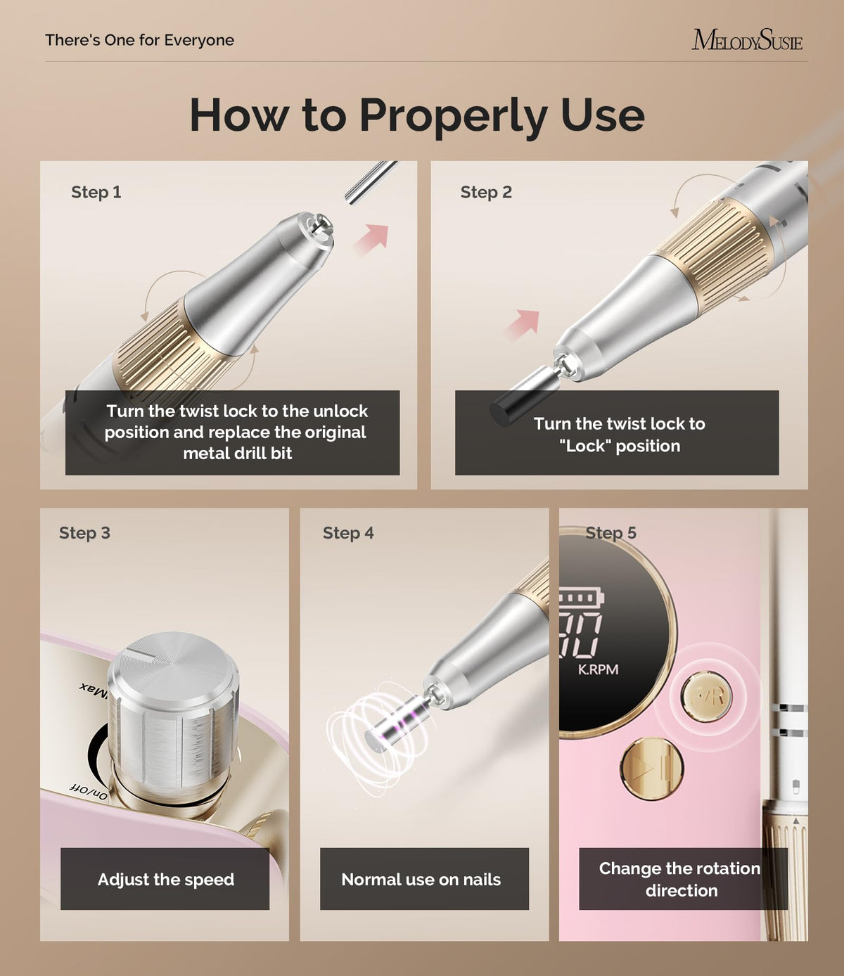 MelodySusie Clip-On SC320F Rechargeable Nail Drill 30,000 RPM for Beginners