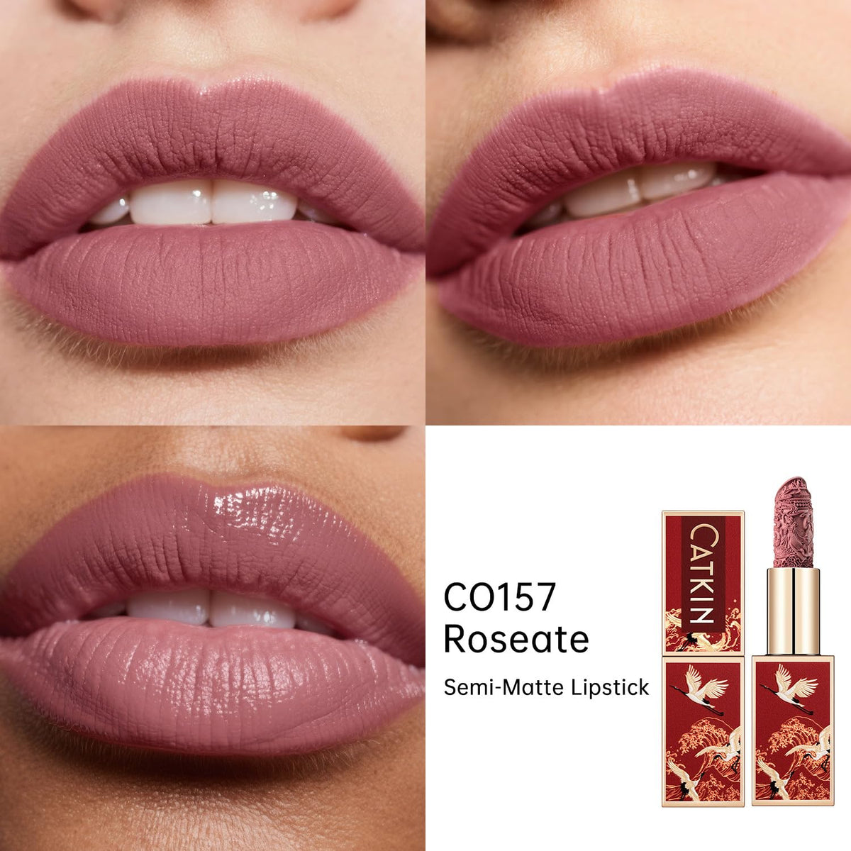 Catkin Semi-Matte Lipstick Hydrating High Impact Color Infused with Vitamin E and Avocado Oil Smooth Soft Texture Long Lasting Matte Finish 129