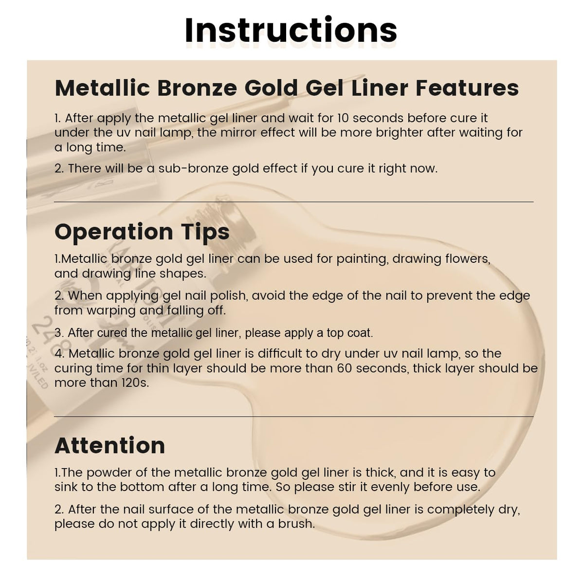 RARJSM Metallic Gel Liner Nail Art Silver Bronze Gold 2pcs Set Mirror Chrome 3D Effect Gel Nail Polish 8ml Build in Thin Brush Metal Painted Drawing Stripper Gelpolish Curing Requires for Home Salon