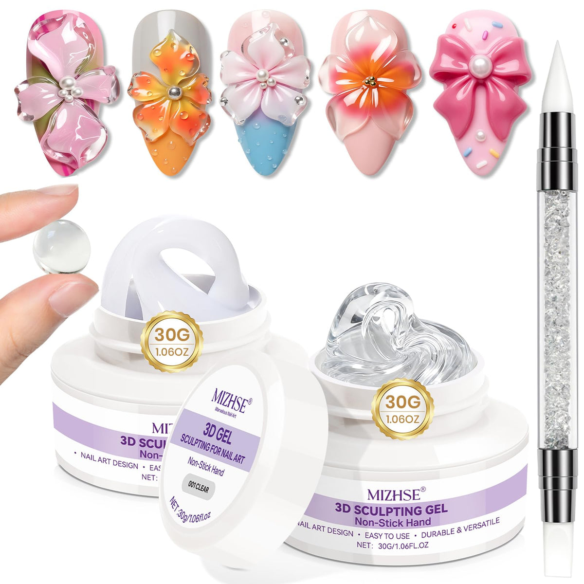 MIZHSE 3D Nail Scupting Gel for Nail Art, 6PCS Neon Colors Non-sticky