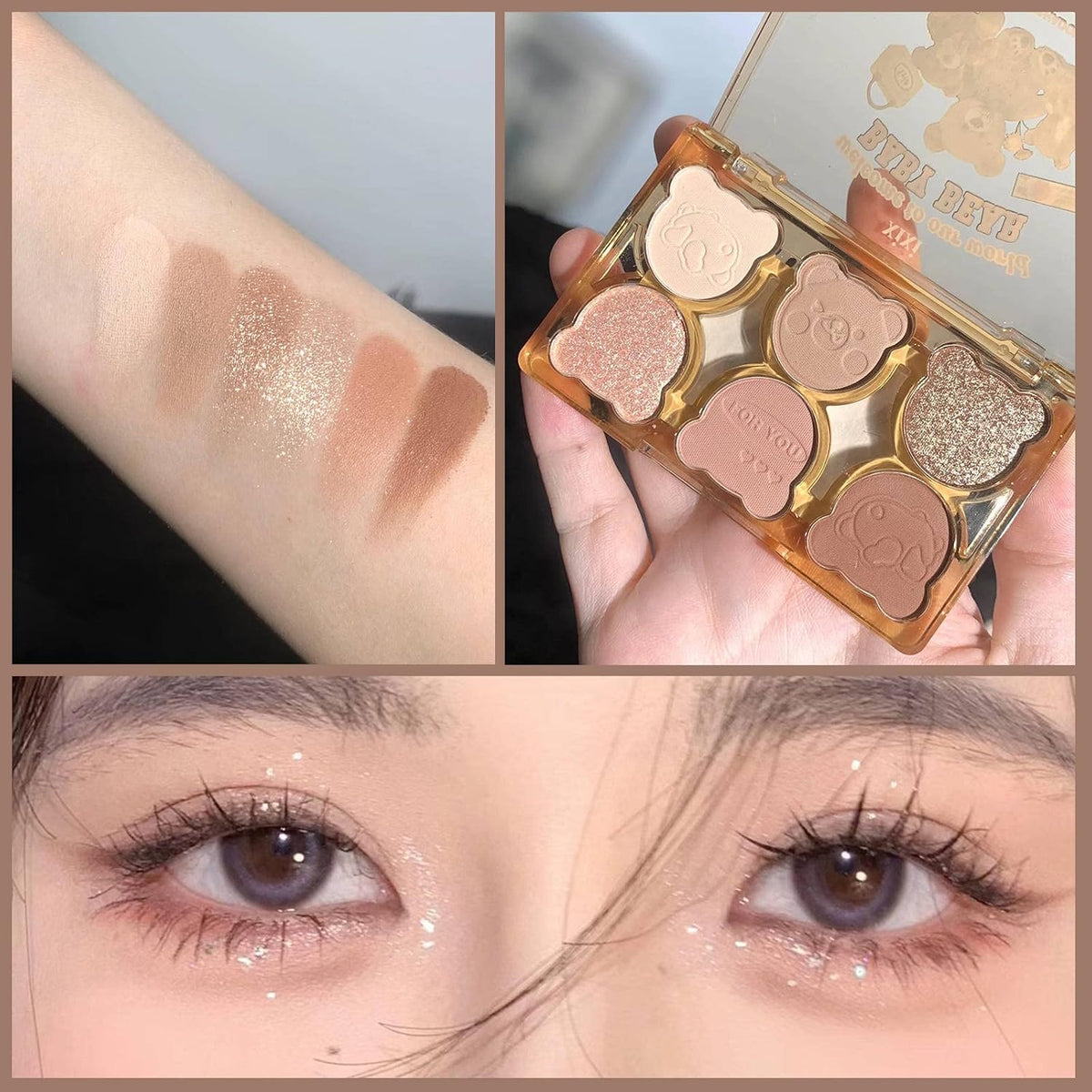 6 Color Eyeshadow Palette Matte & Shimmer Eyeshadows Blendable & Long Lasting Eye Shadow Blendable & Buildable Eye Makeup Cute Bear outer packaging