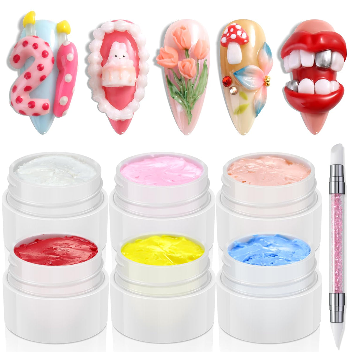 3D Nail Sculpting Gel Kit, Clear & Black Solid Builder Gel
