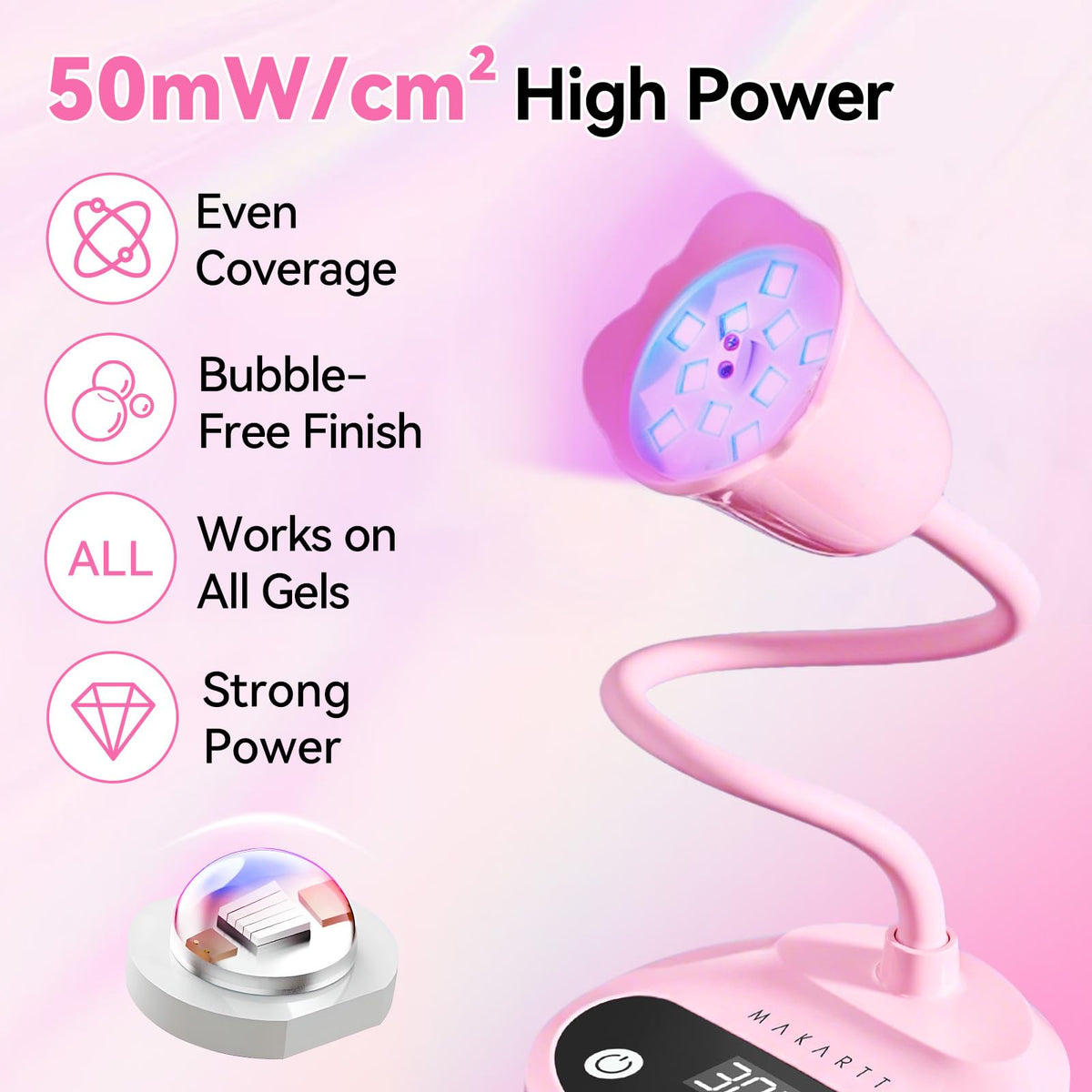 Makartt Flash Cure UV LED Nail Lamp for Gel-X Tips, Adjustable Gooseneck