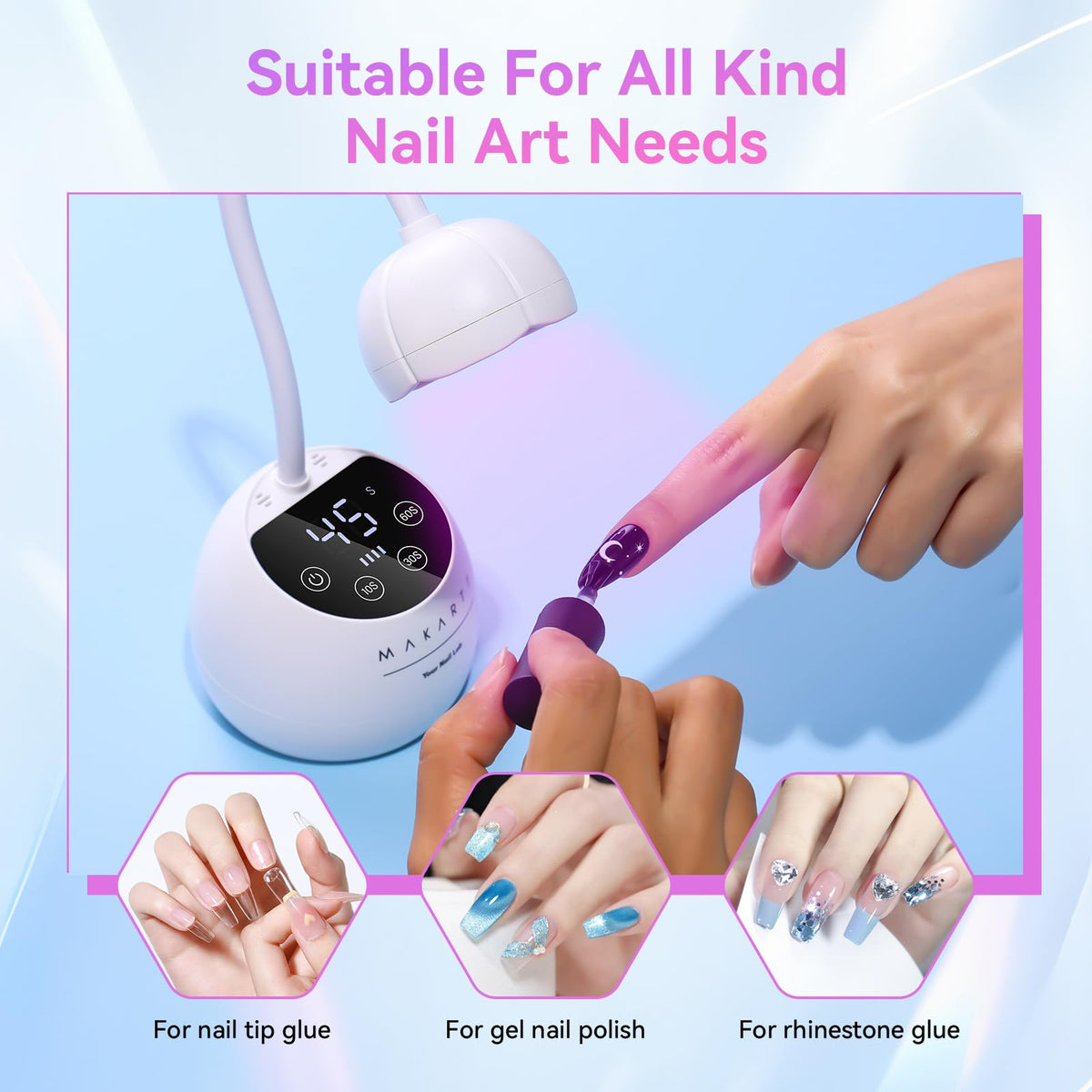 Makartt Flash Cure UV LED Nail Lamp for Gel-X Tips, Adjustable Gooseneck