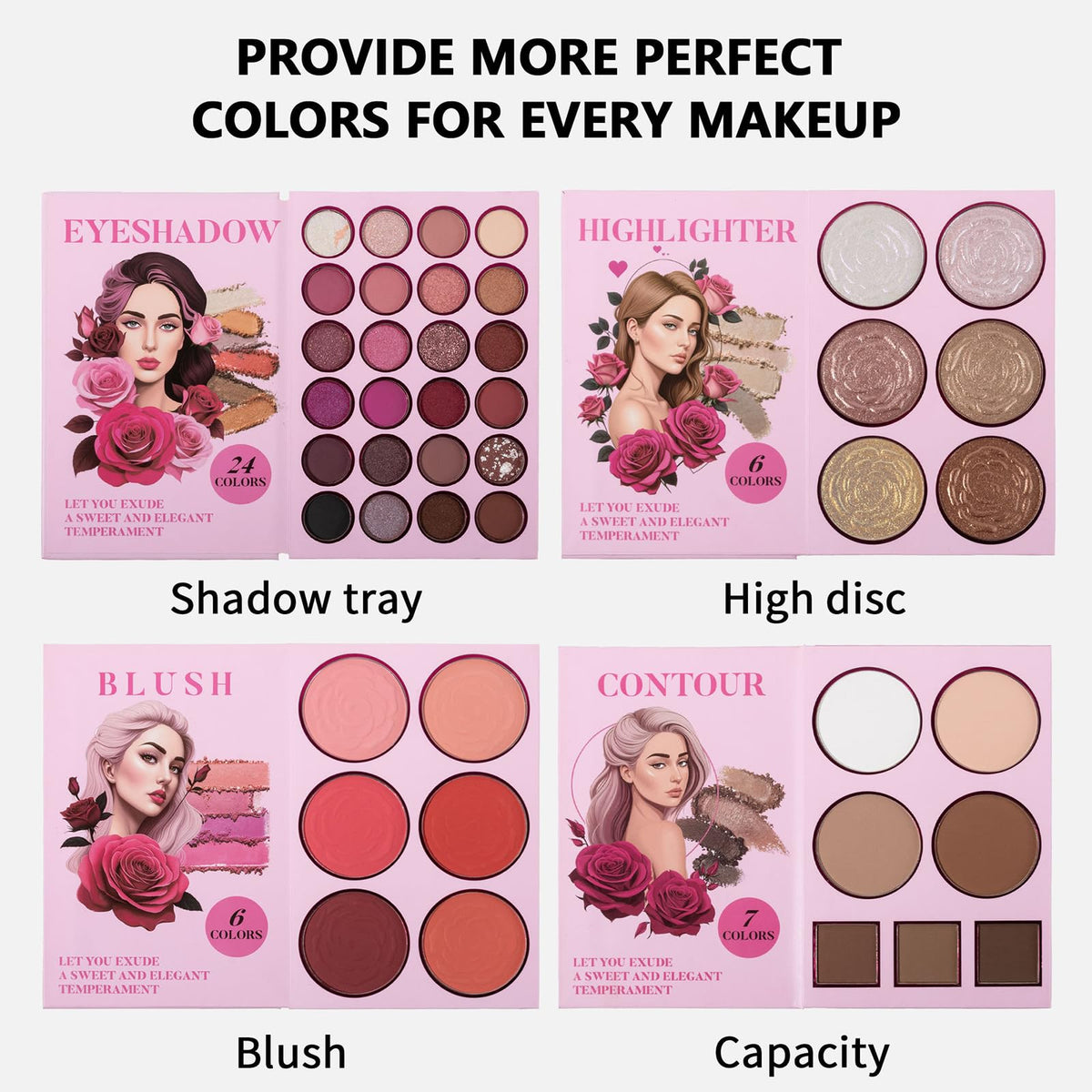 RoseFlower Make Up Set, Eyeshadow Blush Highlighter Contour Kit