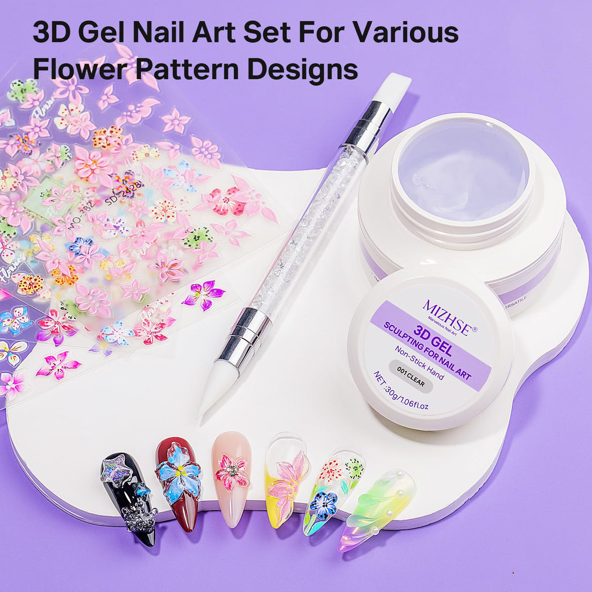 MIZHSE 3D Nail Scupting Gel for Nail Art, 6PCS Neon Colors Non-sticky