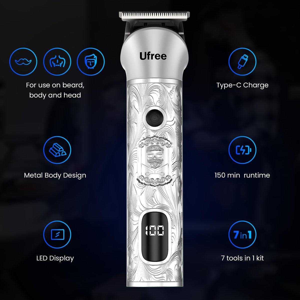 Ufree Professional Beard Trimmer for Men, Electric Shaver Razor, Men Gift