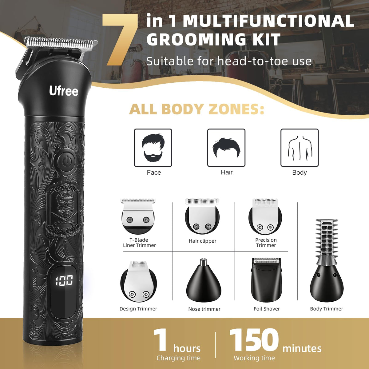 Ufree Professional Beard Trimmer for Men, Electric Shaver Razor, Men Gift