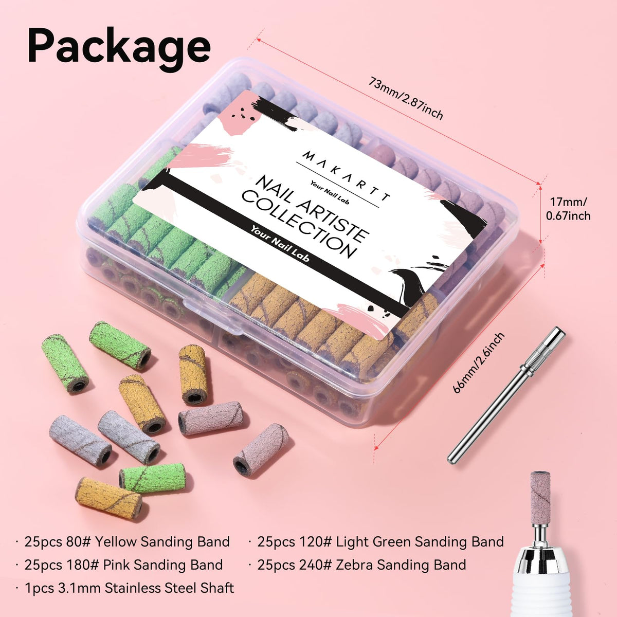 Makartt Nail Drill Sanding Bands - 100Pcs 80/120/180/240 4 Color Grit File