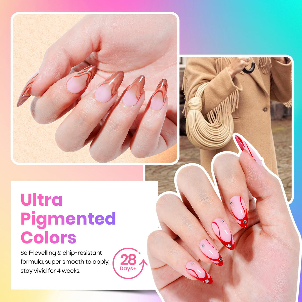 Beetles Fall Gel Nail Polish Set, 23Pcs Brown Burgundy Red Nude Pink