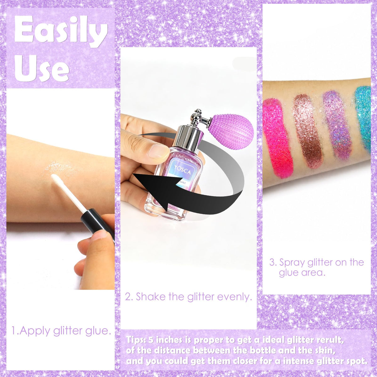 Yosca Body Glitter Spray, 30ML Holographic Body Shimmer Powder Hair Spray