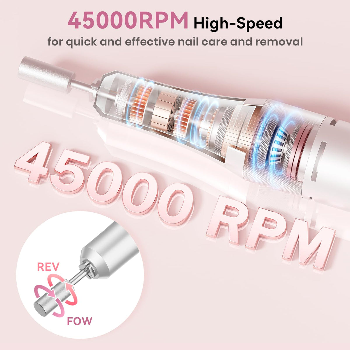 Hoxida Professional Nail Drill 45000RPM,Electric Nail File with LCD Display