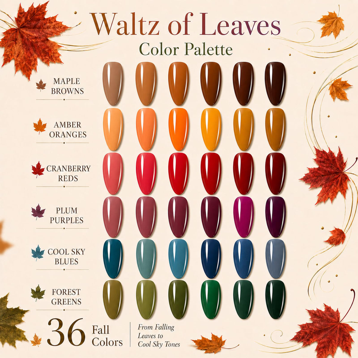 Beetles Fall Gel Nail Polish Set, 23Pcs Brown Burgundy Red Nude Pink