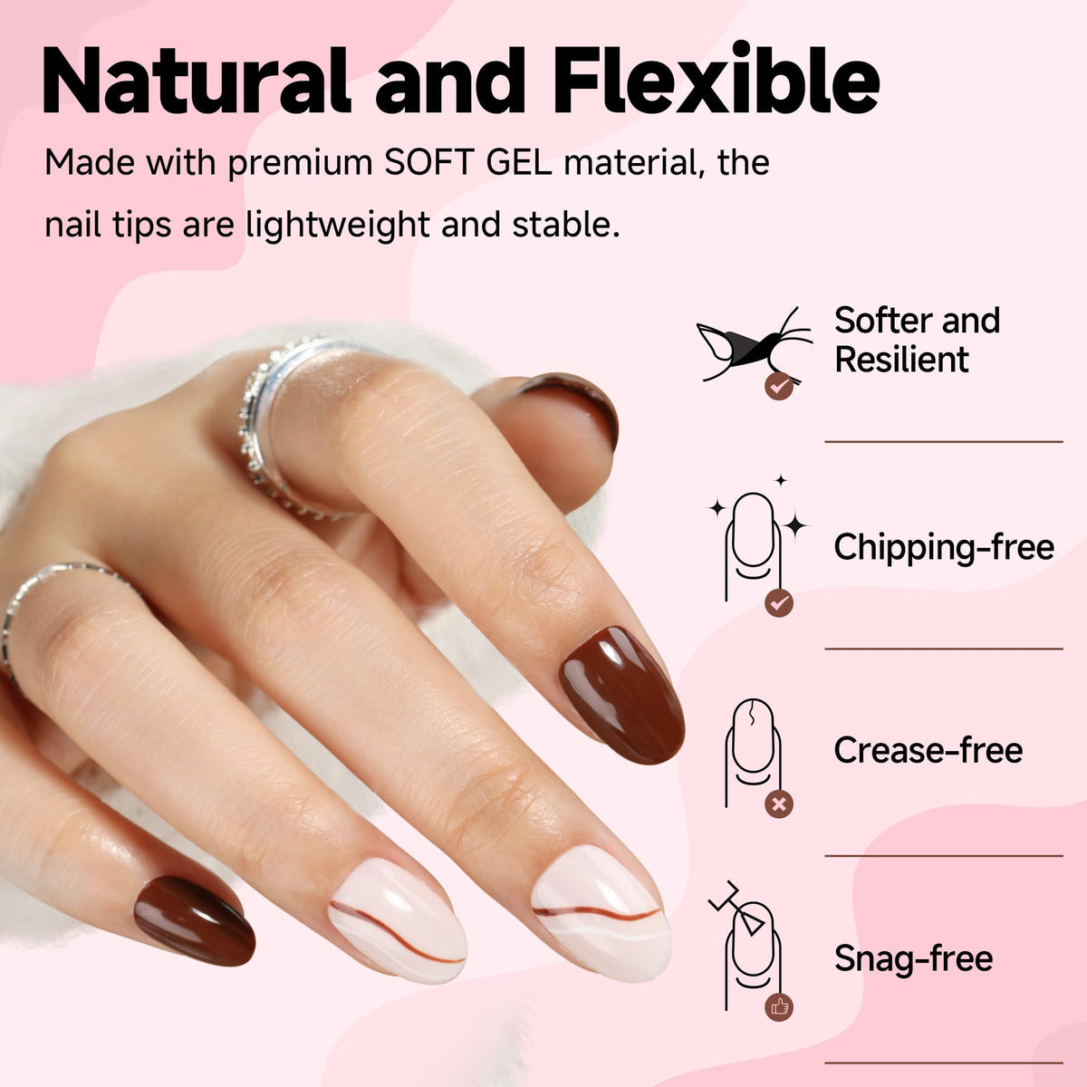 UNA GELLA Almond Gel Nail Tips 504PCS Pre-Etched Clear Fake Nails Tips