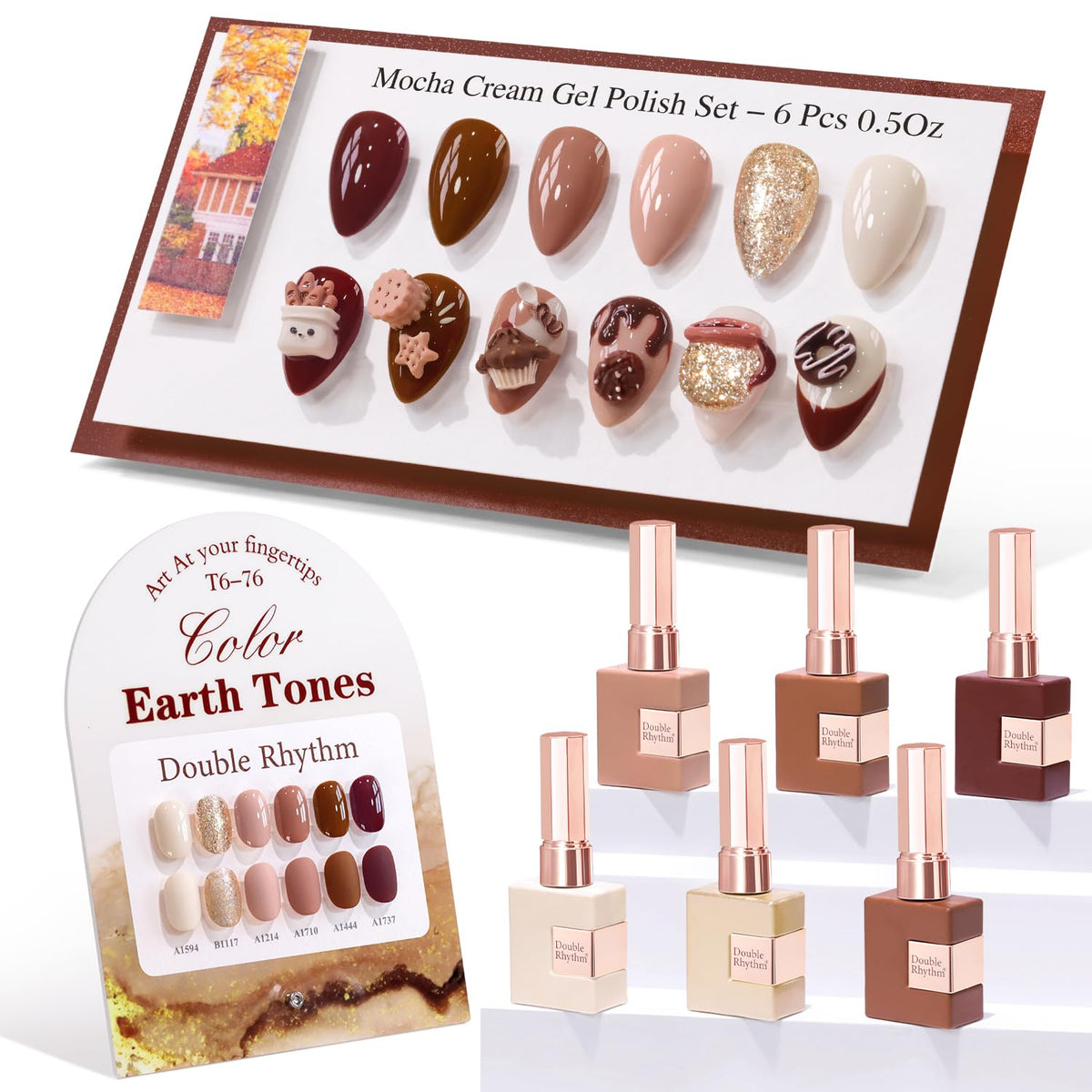 Double Rhythm 6 Pcs 15 ML Gel Polish Set Same Color Same Bottle Soak Off Gel Polish Kit Nail Art Manicure Salon DIY at Home for Women (Dark Light Brown Orange Maroon-T6-6)
