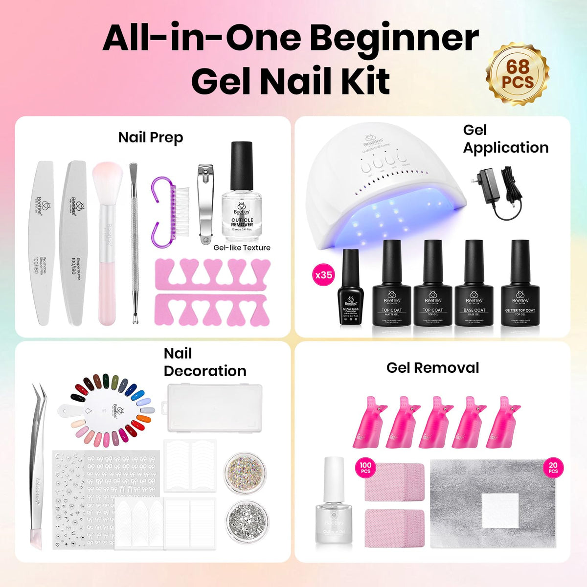 Beetles Gel Nail Polish Set, 63 PCS 55 Colors Gel Polish Kit with Base Coat