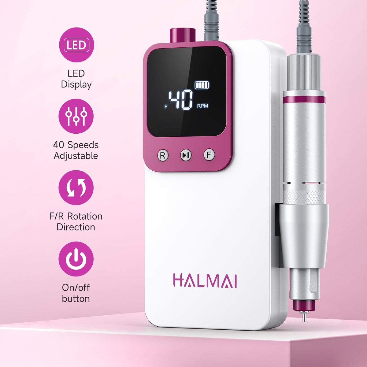 Electric Nail Drill Professional, Portable Nail File for Acrylic Gel Nails, Cordless Rechargeable Ultra Power Nail Drill Kit 40000RPM, Salon-Grade Efile Nail Machine (Dark Grey)