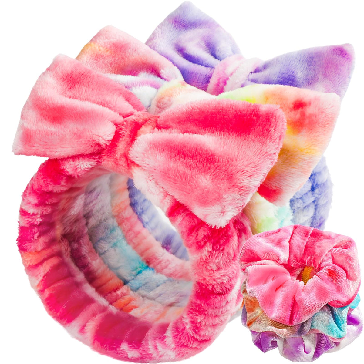 LEOBRO Spa Headband, 6pcs Makeup Headbands and Hair Scrunchies, Bow Skin Care Headband for Washing Face for Teen Girls Women, Easter Basket Valentines Christmas Gift for Girls, Black & White & Gray