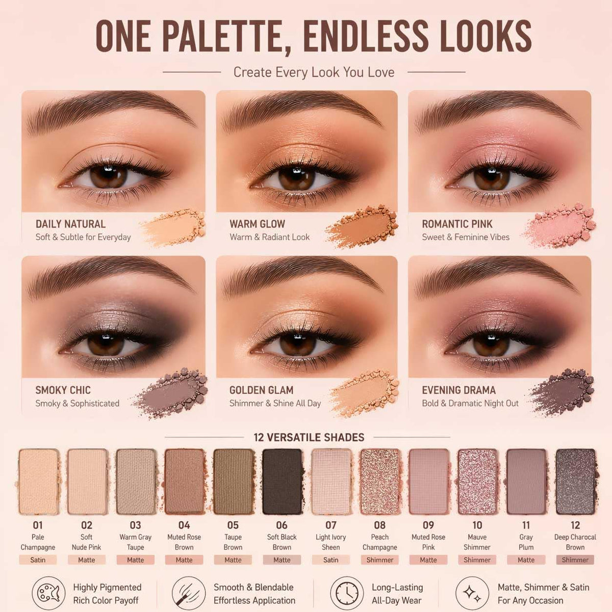 BOLOPER 2 Pack 12 Colors Makeup Nude Colors Eyeshadow Palette Natural Nude Matte Shimmer Glitter Pigment Eye Shadow Pallete Set Waterproof Smokey Professional Beauty Makeup Kit (2 PCS)