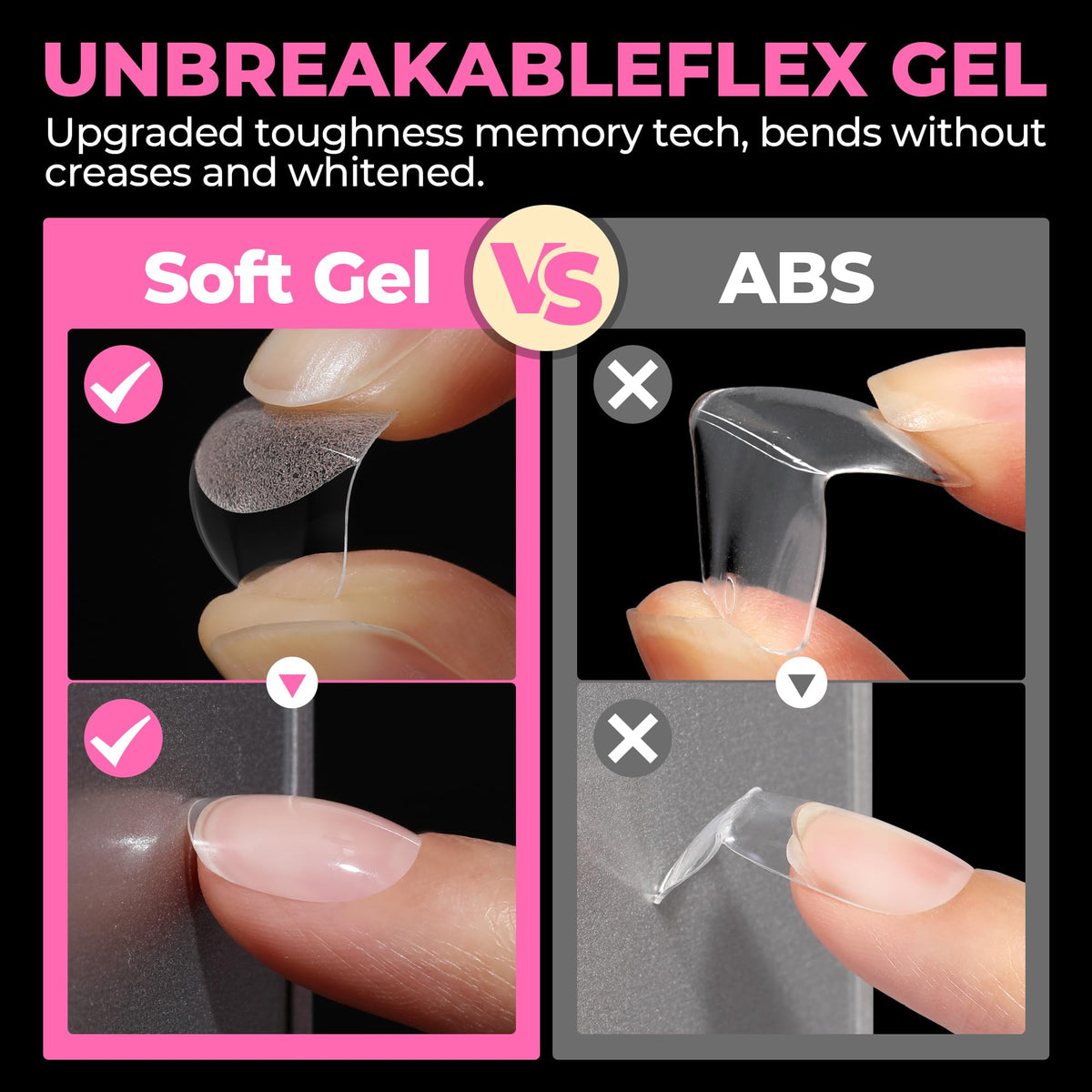 UNA GELLA Almond Gel Nail Tips 504PCS Pre-Etched Clear Fake Nails Tips