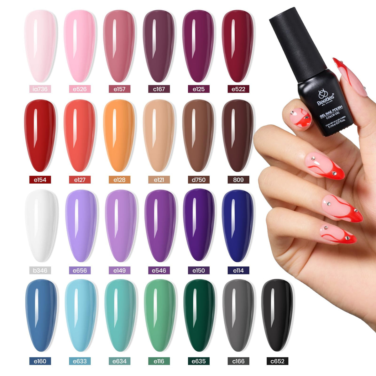 Beetles Fall Gel Nail Polish Set, 23Pcs Brown Burgundy Red Nude Pink