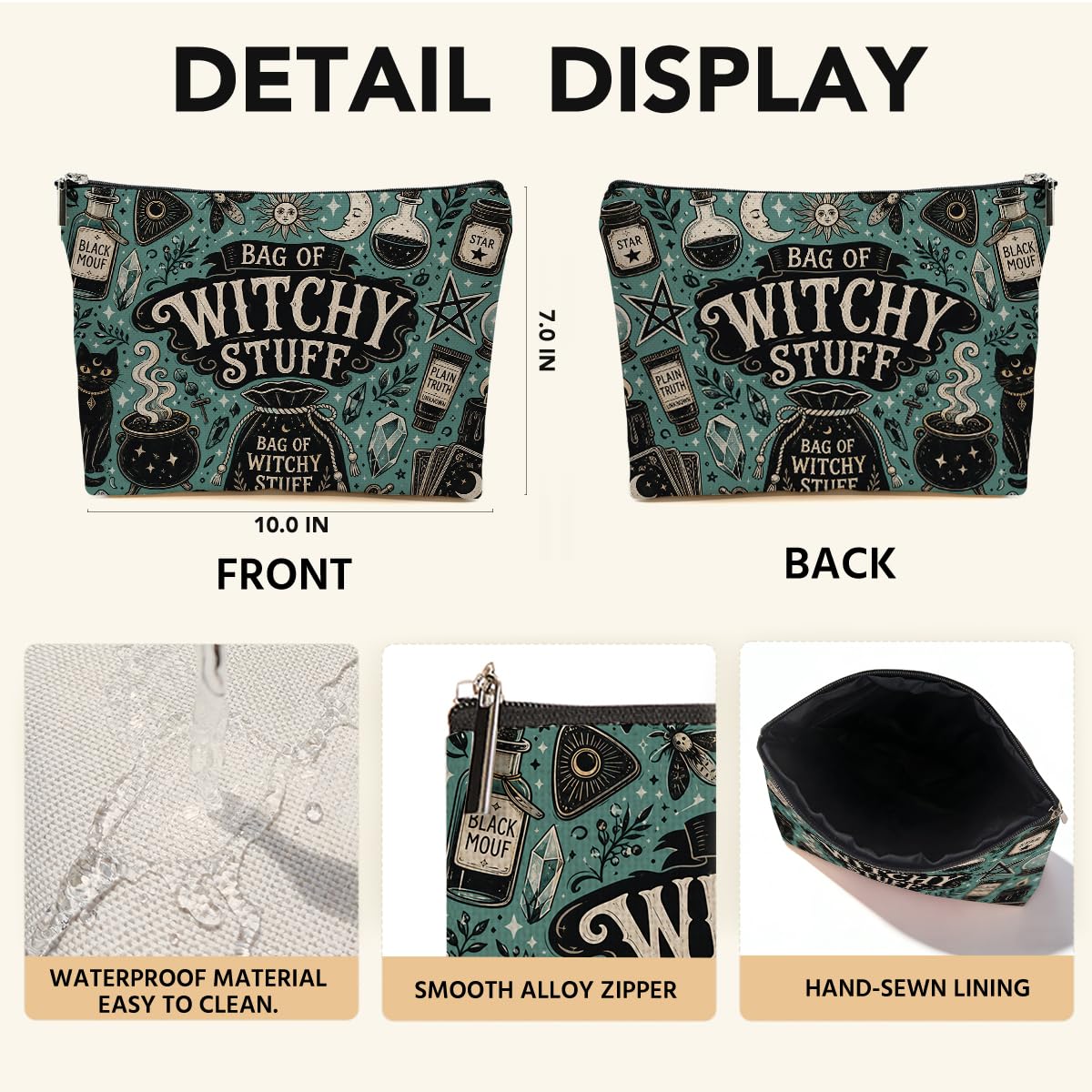 Funny Poisons Makeup Bag, Witchy Gifts Cosmetic Bag Travel Toiletry Bags