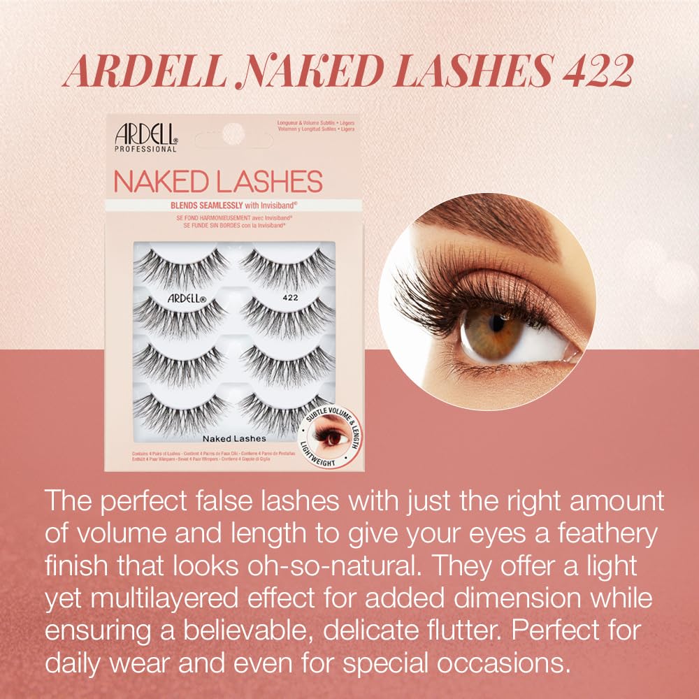 Ardell Naked Lashes 421 Subtle Volume Natural Look False Eyelashes, 4 Pairs