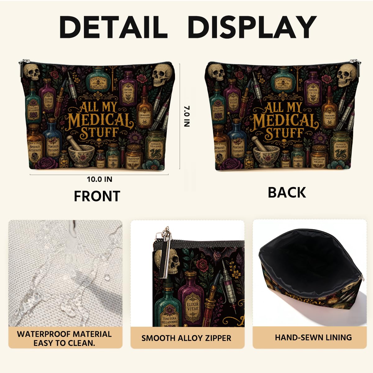 Funny Poisons Makeup Bag, Witchy Gifts Cosmetic Bag Travel Toiletry Bags