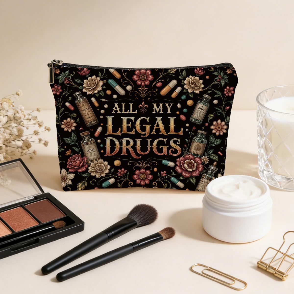Funny Poisons Makeup Bag, Witchy Gifts Cosmetic Bag Travel Toiletry Bags