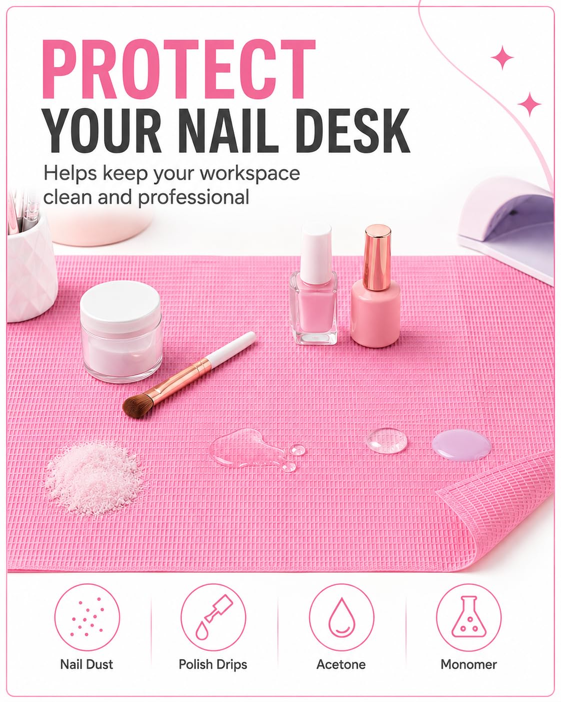 Makartt 50 Pcs Pink Disposable Nail Mats, 18"x13" Waterproof
