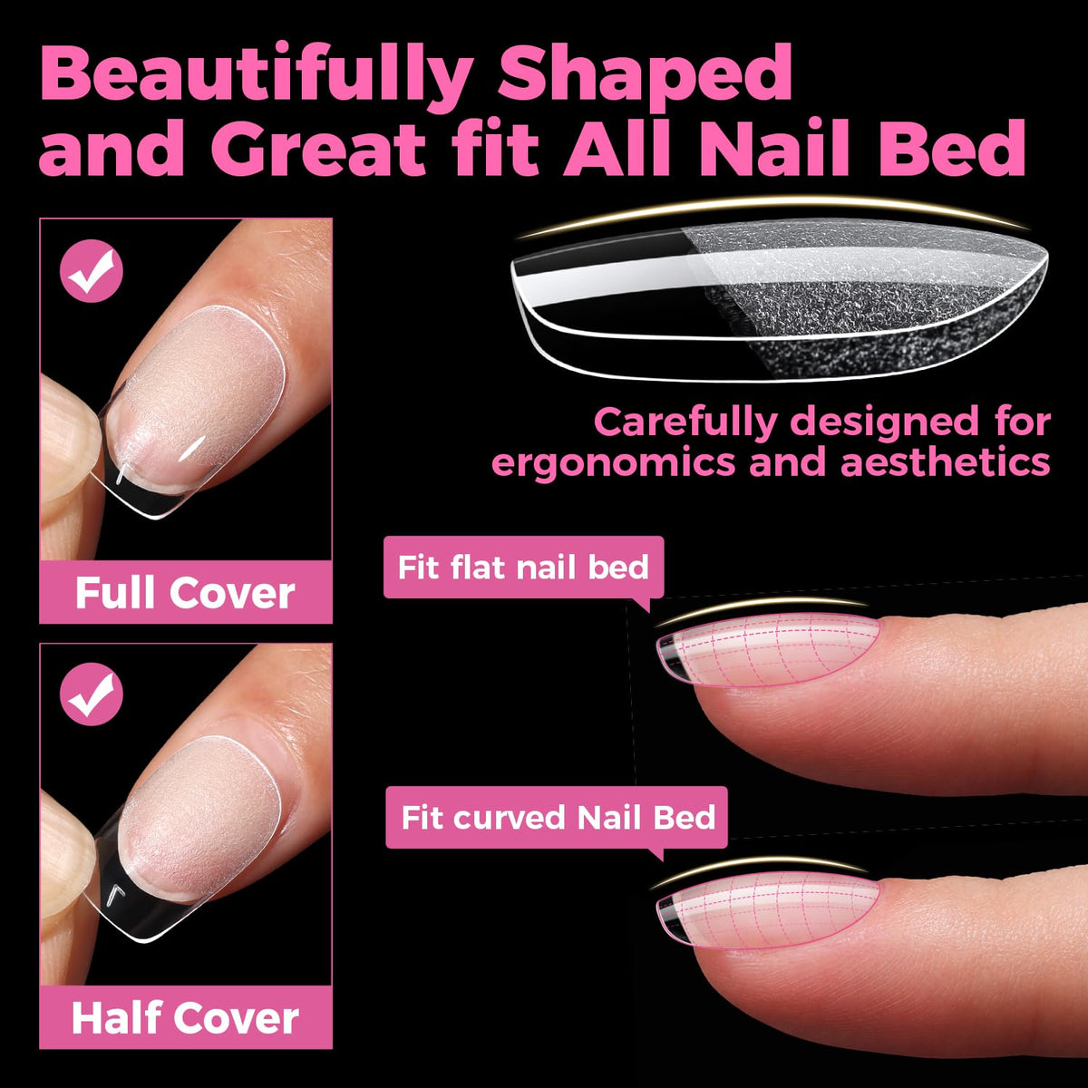 UNA GELLA Almond Gel Nail Tips 504PCS Pre-Etched Clear Fake Nails Tips