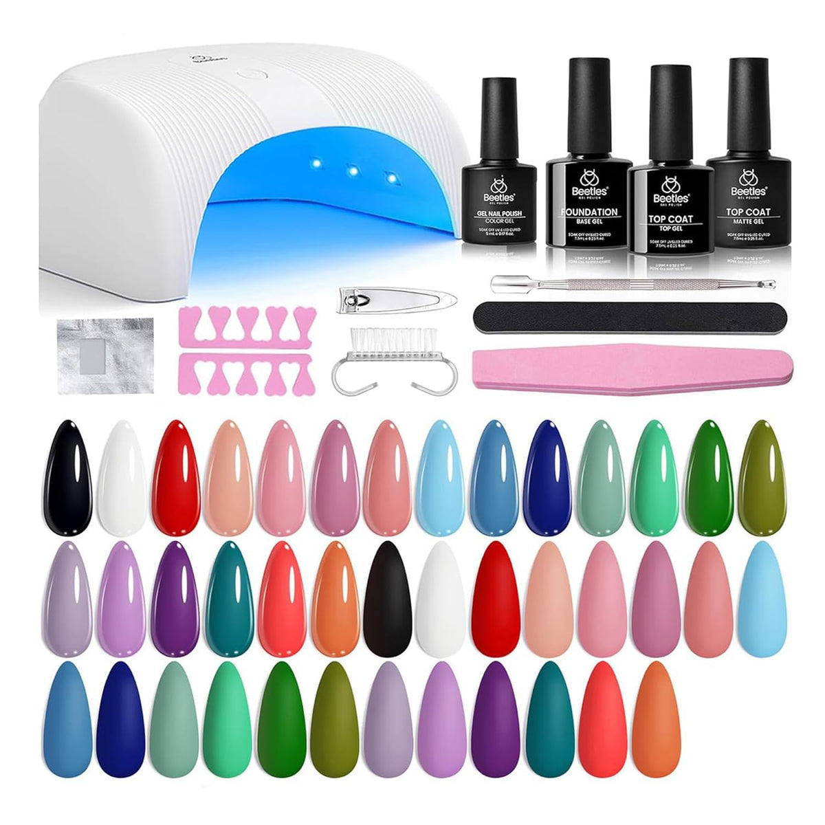 Beetles Gel Nail Polish Kit with U V Light - 80Pcs 55 Colors Gel Nail Kit