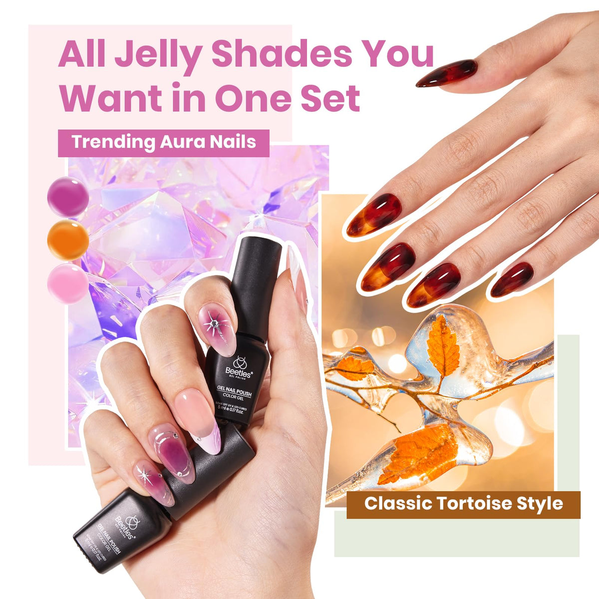 Beetles Fall Gel Nail Polish Set, 23Pcs Brown Burgundy Red Nude Pink