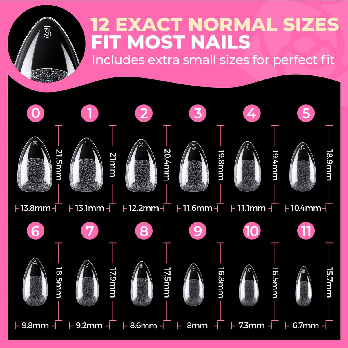 UNA GELLA Almond Gel Nail Tips 504PCS Pre-Etched Clear Fake Nails Tips