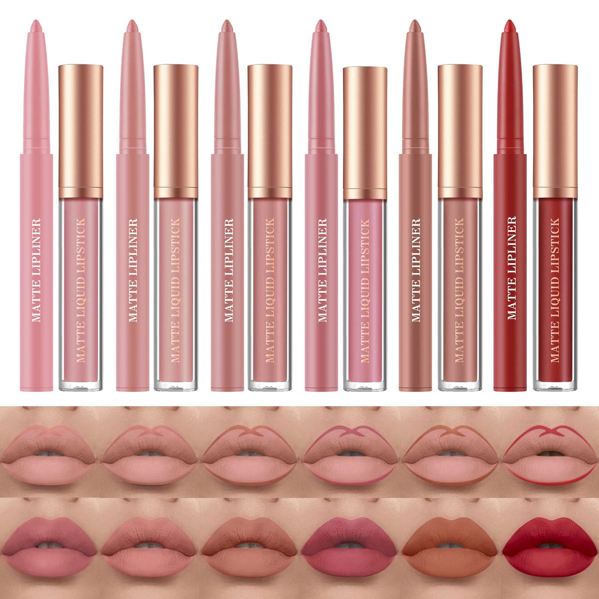 12Pcs Matte Liquid Lipstick and Lip Liner Set, Lip Makeup Combo (Set A)