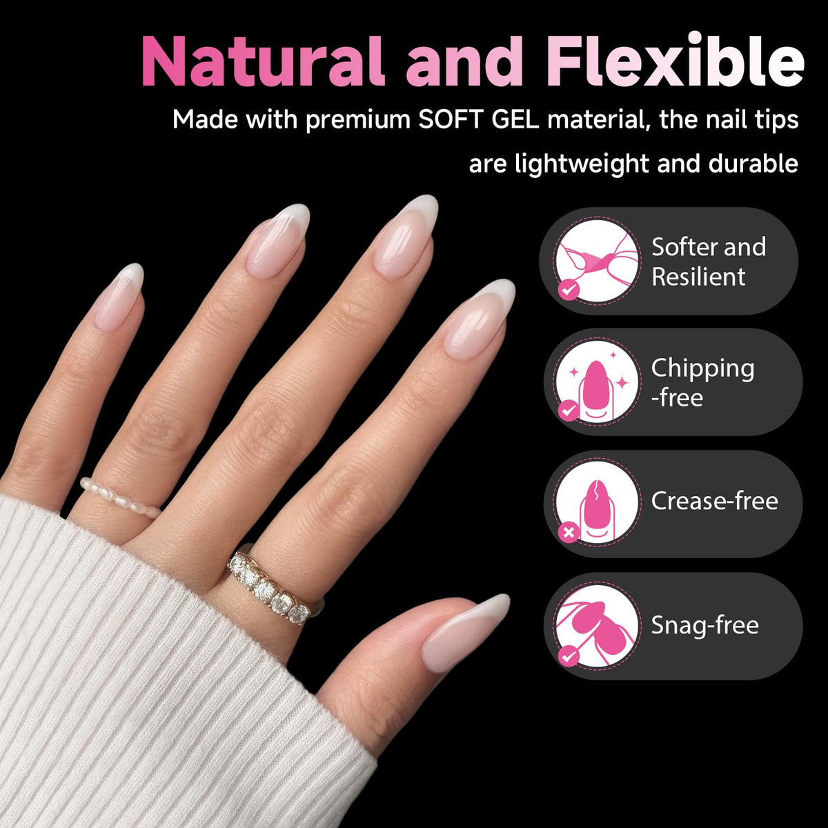 UNA GELLA Almond Gel Nail Tips 504PCS Pre-Etched Clear Fake Nails Tips