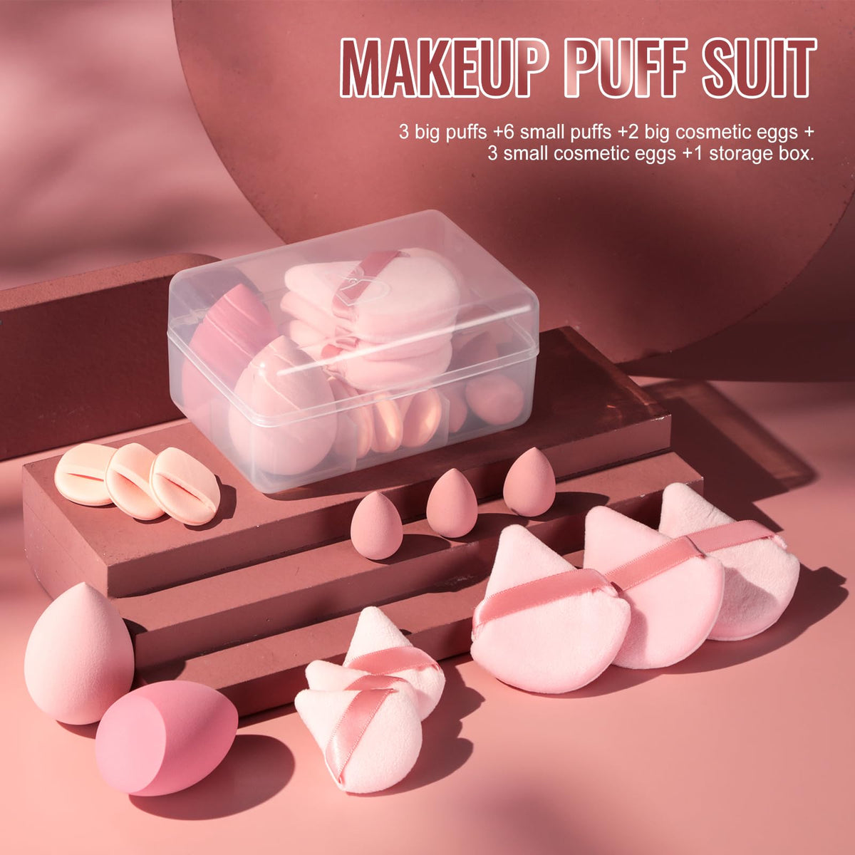 Makeup Sponge Set BS-MALL Triangle Puff 14PCS Non-Latex Beauty Blender Sponges with Travel Case, Soft Makeup Puff for Foundation, Concealer, Cream & Powder, Face & Eye Blending for Sensitive Skin