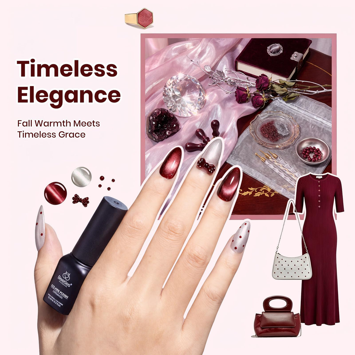 Beetles Fall Gel Nail Polish Set, 23Pcs Brown Burgundy Red Nude Pink