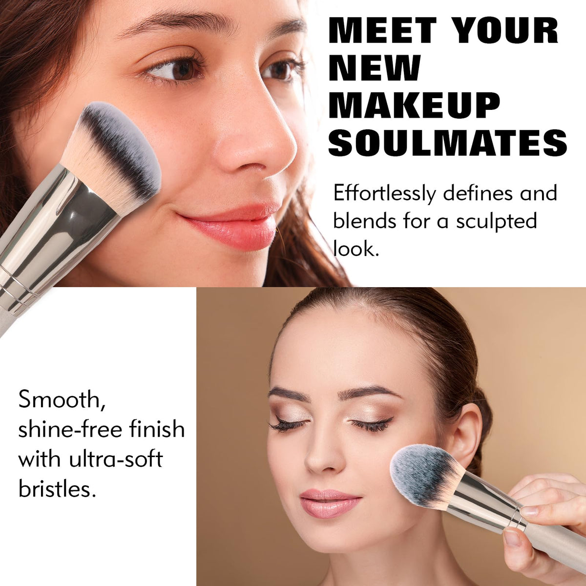 Dual-Ended Foundation Brush: Round & Angled makeup brushes, 100% Vegan Synthetic Makeup Brush for Flawless Blending and Application of Liquid, Powder, Cream, Blush