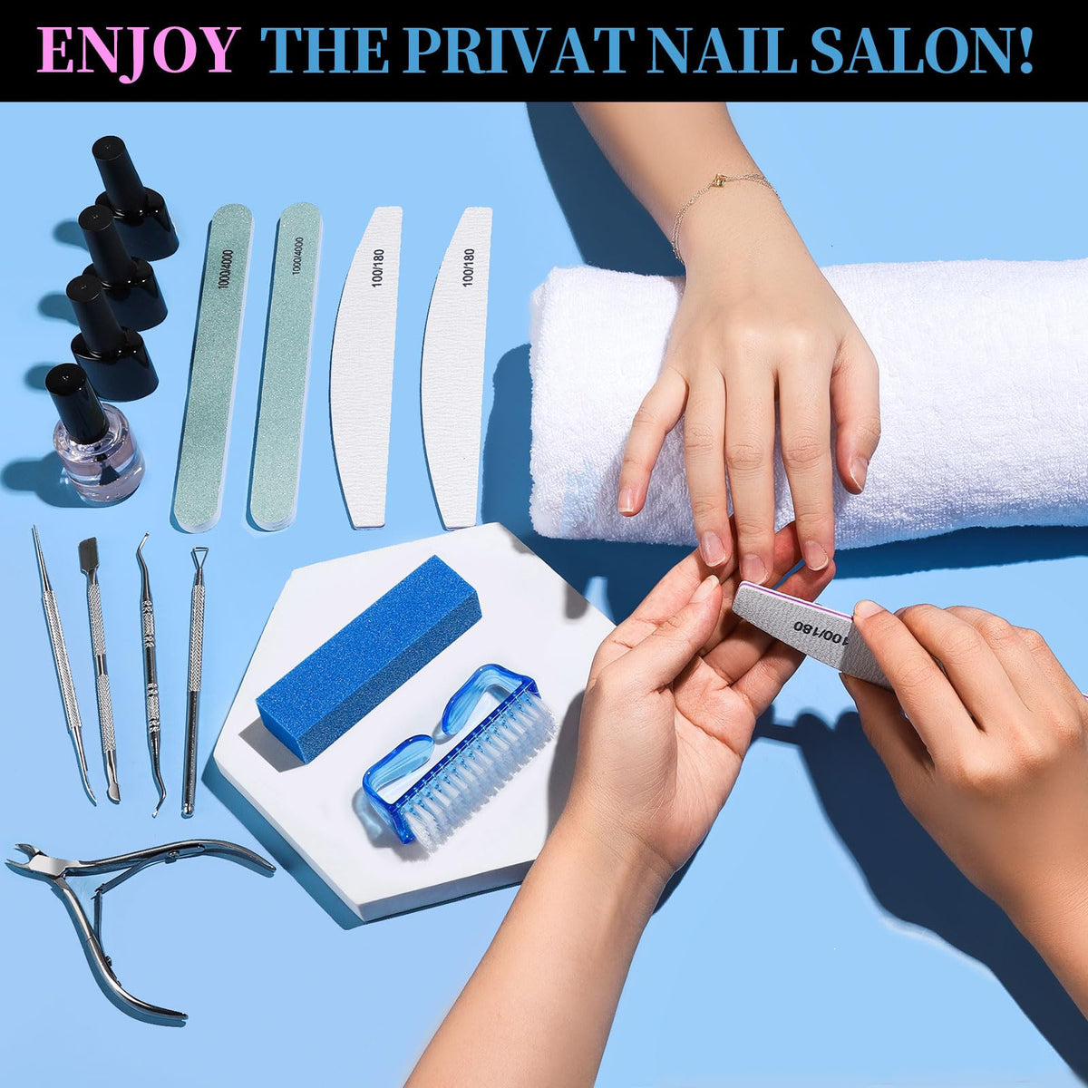 FANDAMEI Nail Care Kit, Nail Files 100/180, Nail Buffer Block, Cuticle Nippers, Cuticle Trimmer, Cuticle Pusher, Nail Tools, Nail Kit, Pedicure & Manicure Tools, Nail Prep Kit, Manicure Kit for Women