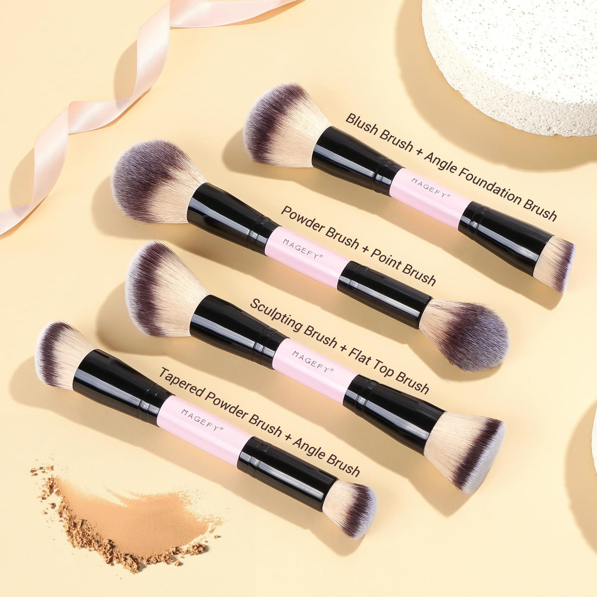 MAGEFY Makeup Brushes 12Pcs with Bag, Double-End Multi-functional for Foundation Powder Blush Eyeliner Eyeshadows brushes with Gift Box,Blackgold