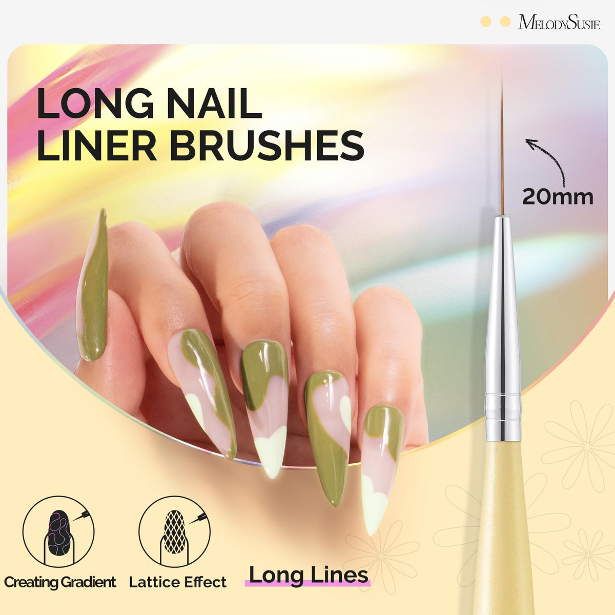 MelodySusie Nail Art Brushes Set, 6pcs Nail Art Design Pen Painting Tools