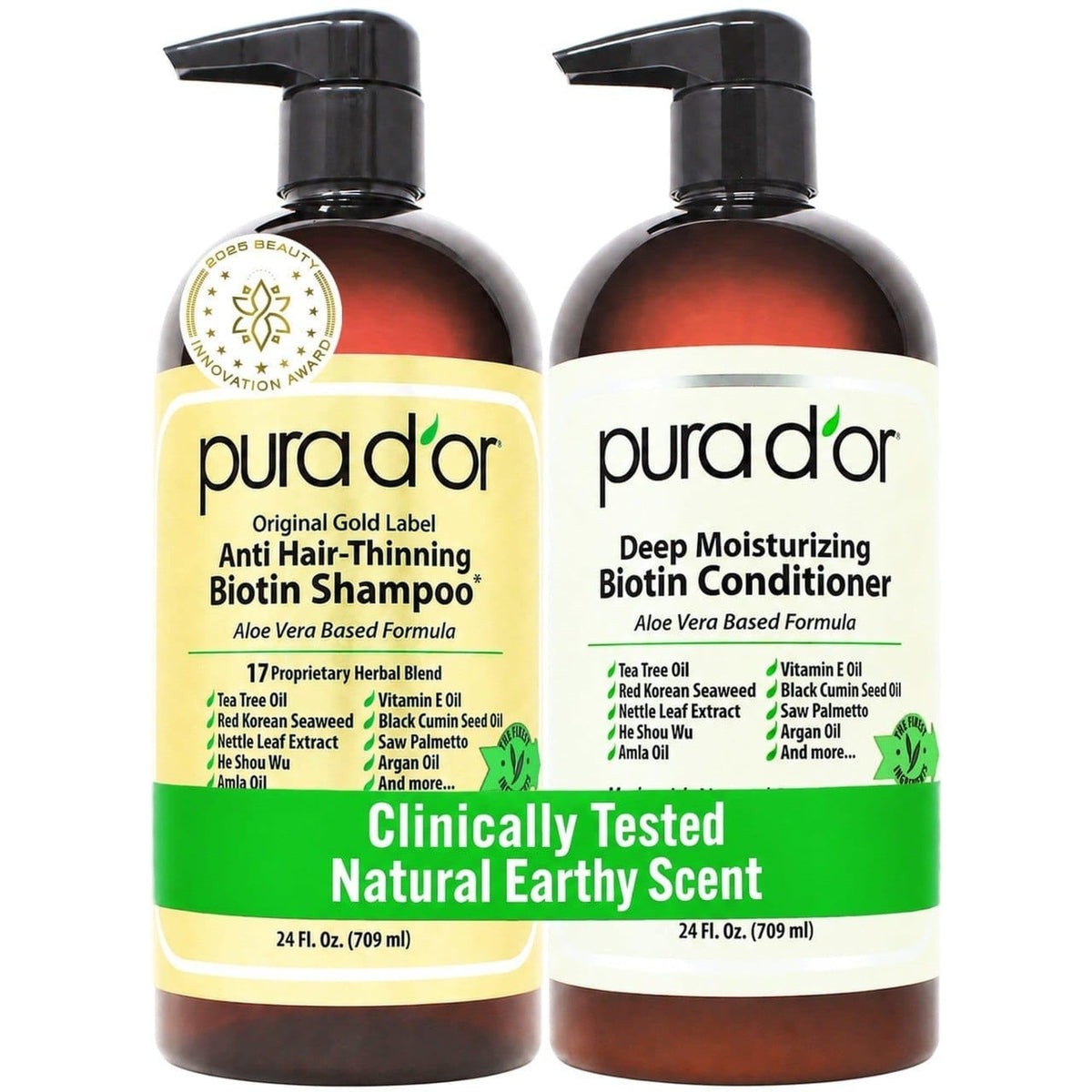 PURA D'OR Gold Label Anti-Thinning Biotin Shampoo & Conditioner, 16oz x2