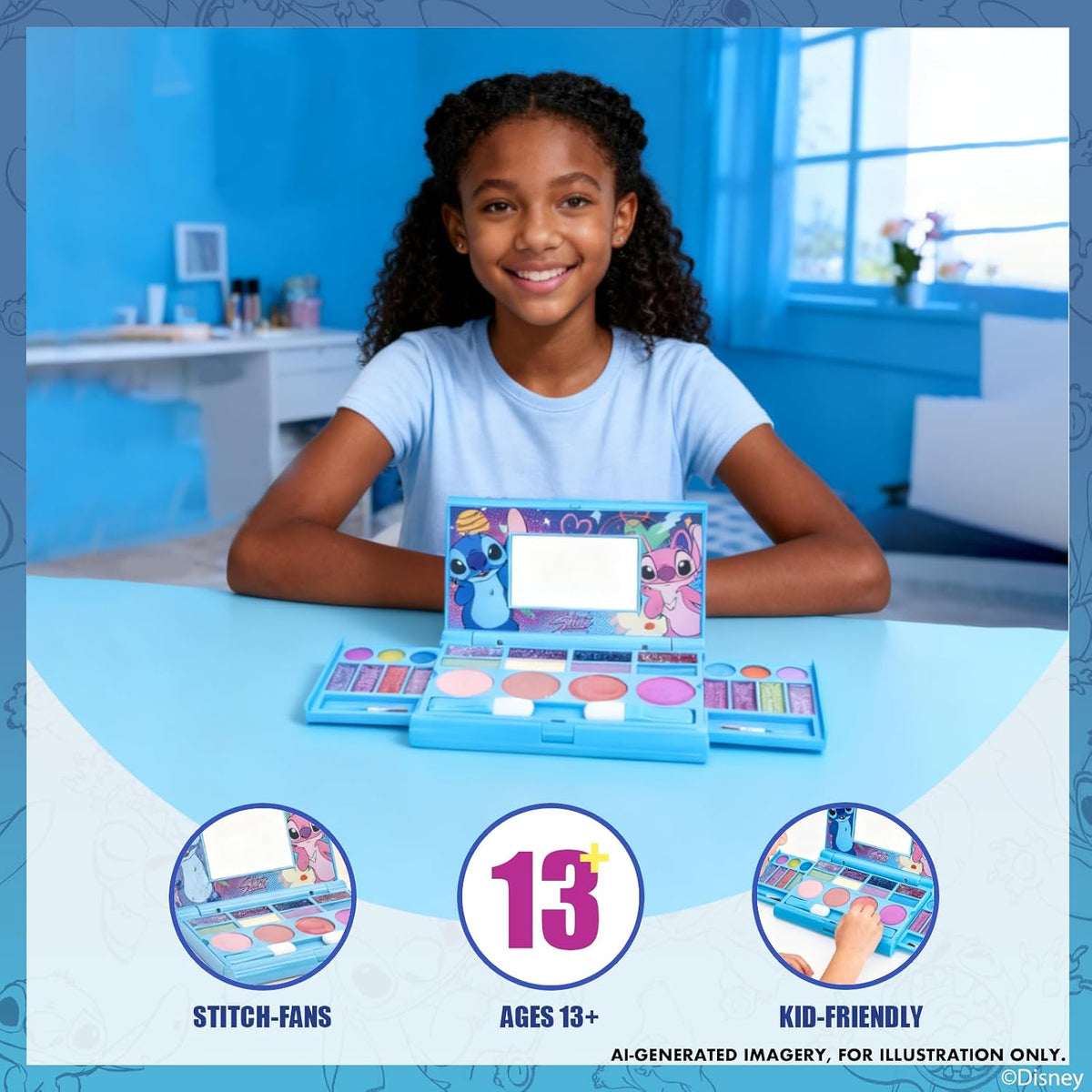 Stitch Fold-Out Makeup Palette with Mirror, Lip Gloss, Eyeshadow & Blush