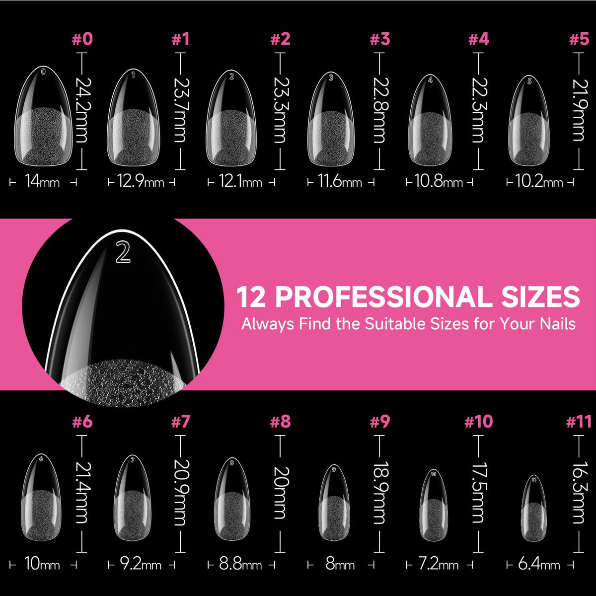 UNA GELLA Almond Gel Nail Tips 504PCS Pre-Etched Clear Fake Nails Tips
