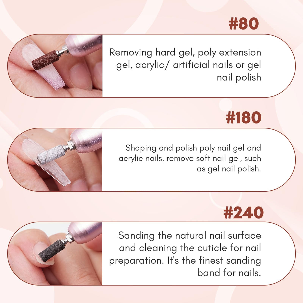 Makartt Nail Drill Sanding Bands - 100Pcs 80/120/180/240 4 Color Grit File