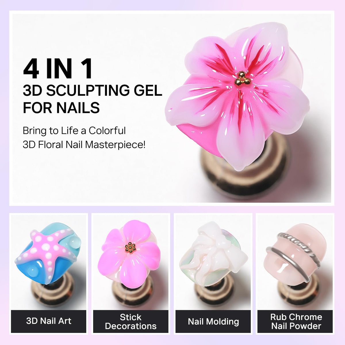MIZHSE 3D Nail Scupting Gel for Nail Art, 6PCS Neon Colors Non-sticky