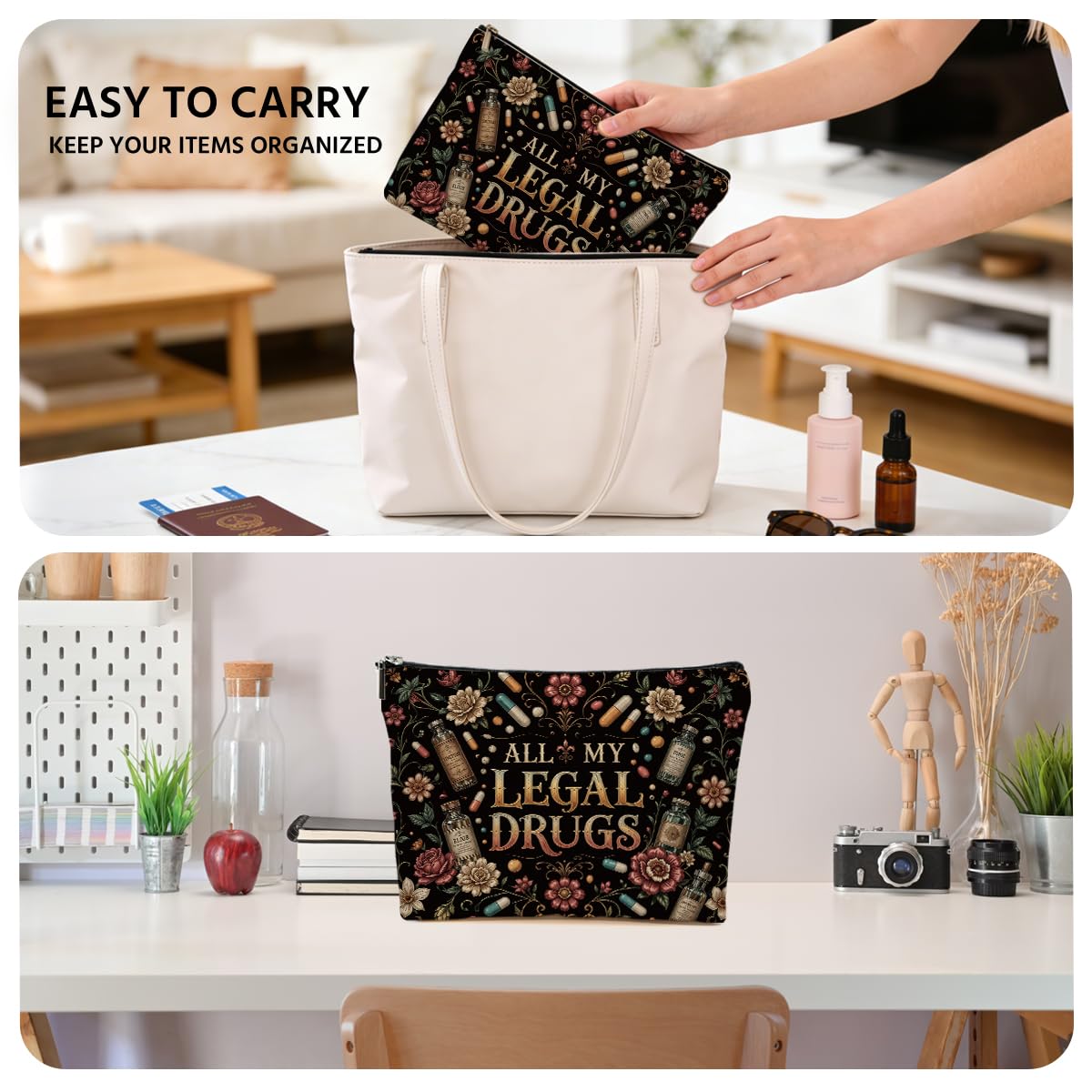 Funny Poisons Makeup Bag, Witchy Gifts Cosmetic Bag Travel Toiletry Bags