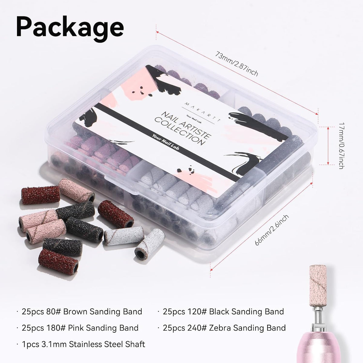 Makartt Nail Drill Sanding Bands - 100Pcs 80/120/180/240 4 Color Grit File