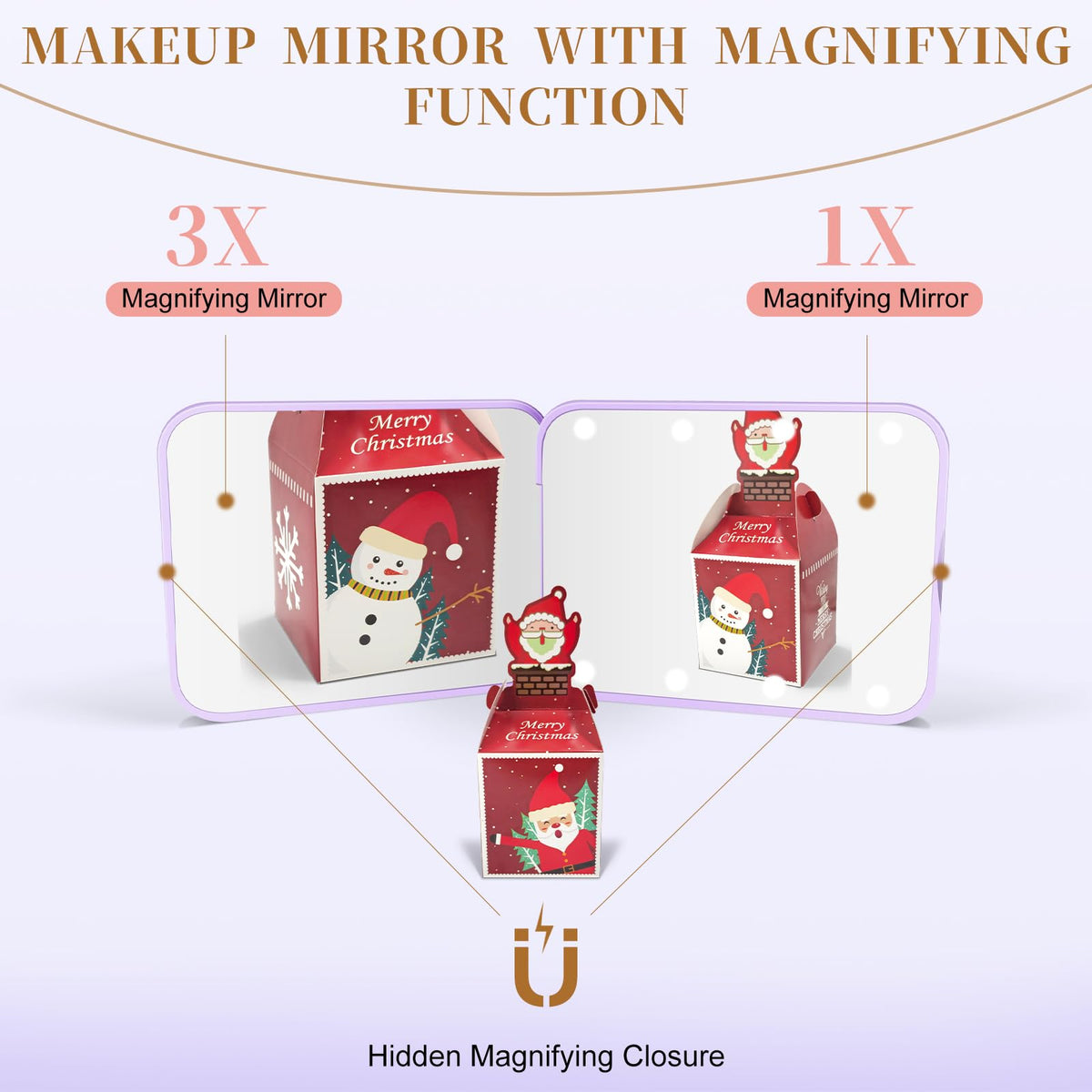 Compact Mirror with Light, 1X/3X Magnification LED Pocket Mirror for Women
